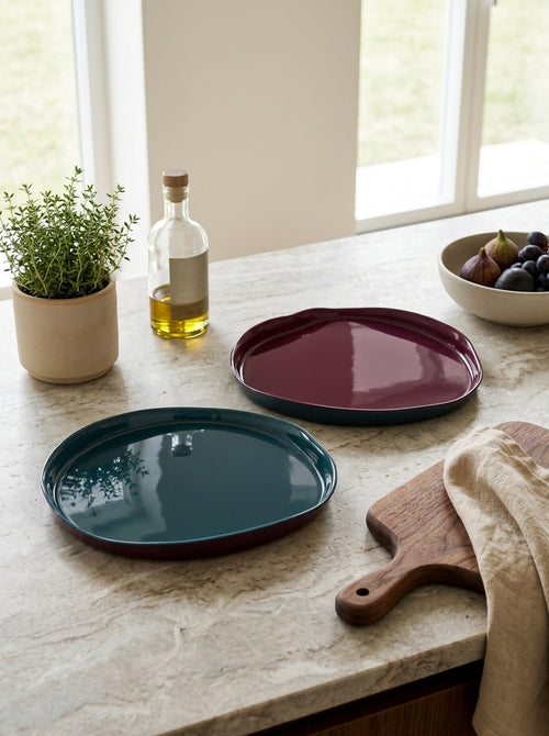 Balat - Set Of 2 Plates - Burgundy And Navy - Borosilicate Glass