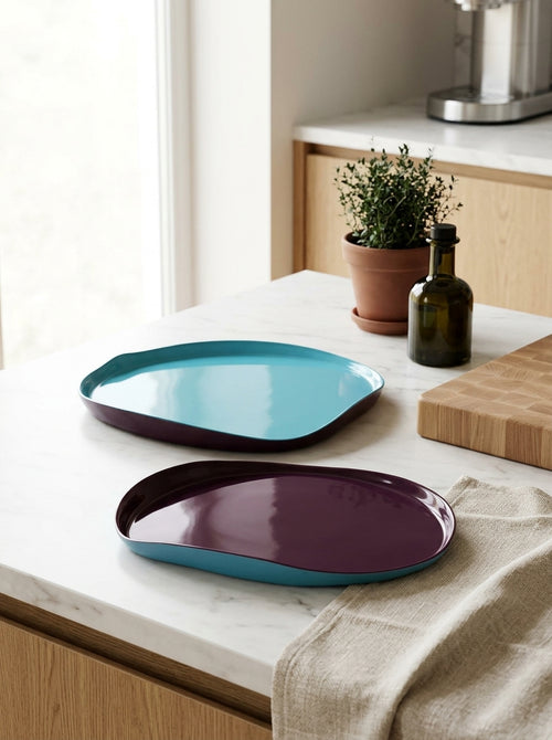 Balat - Set De 2 Assiettes - Turquoise Et Bordeaux - Verre Borosilicate