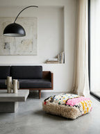 Ecru Moroccan Berber Pouffe with Colourful Patterns