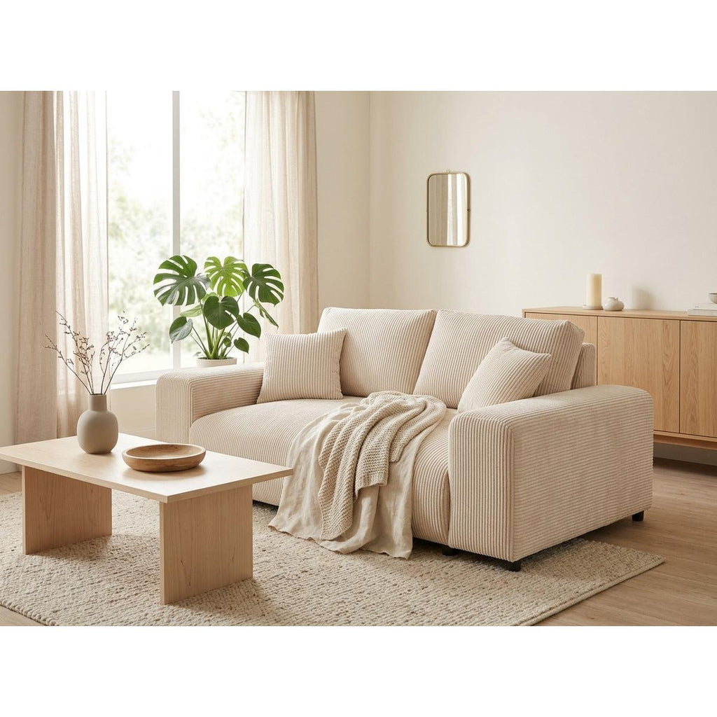 Garance - Canapé Droit - 2 Places - Velours Côtelé - Beige