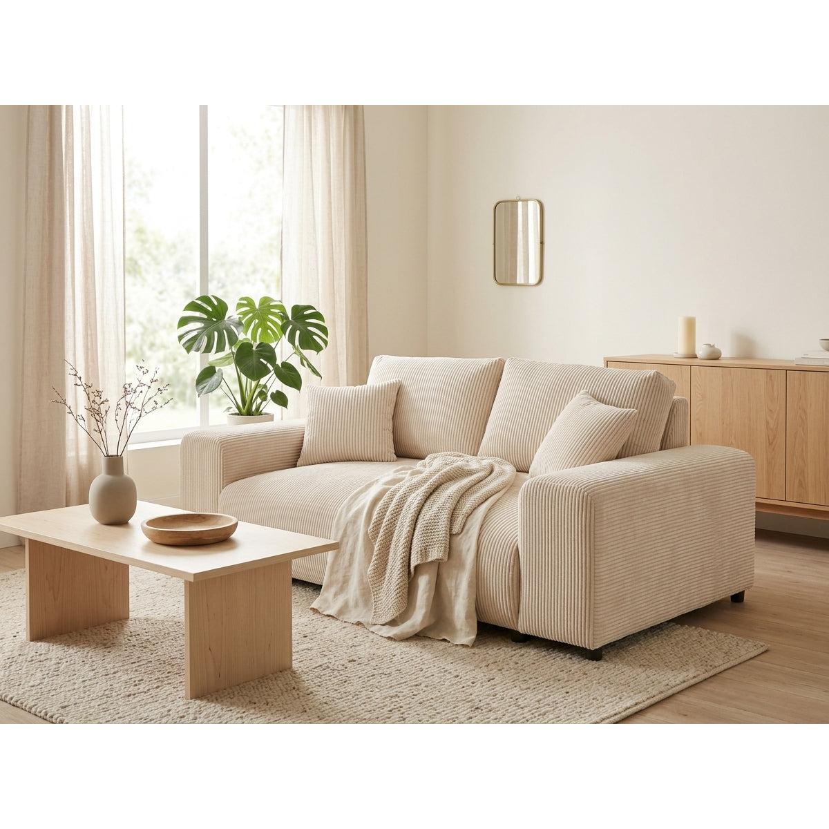 Garance - Canapé Droit - 2 Places - Velours Côtelé - Beige