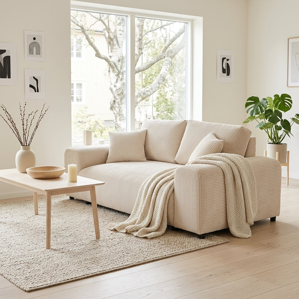 Garance - Divano dritto - 2 posti - Velluto a coste - Beige