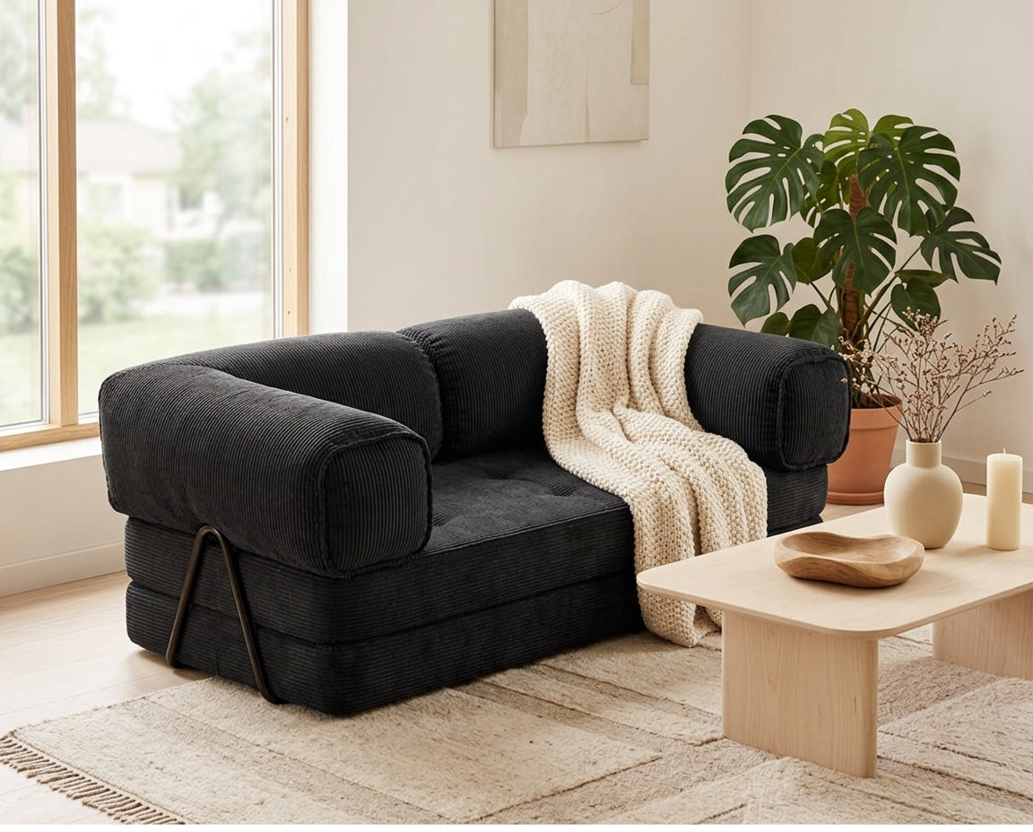 Poppy - 3-Seater Sofa Bed - Corduroy - Black