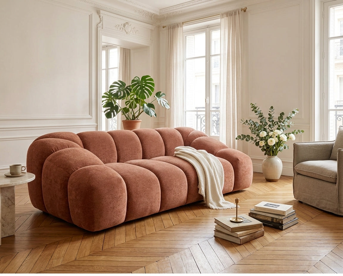 Ava - Canapé 3 Places - Velours Texturé - Terracotta