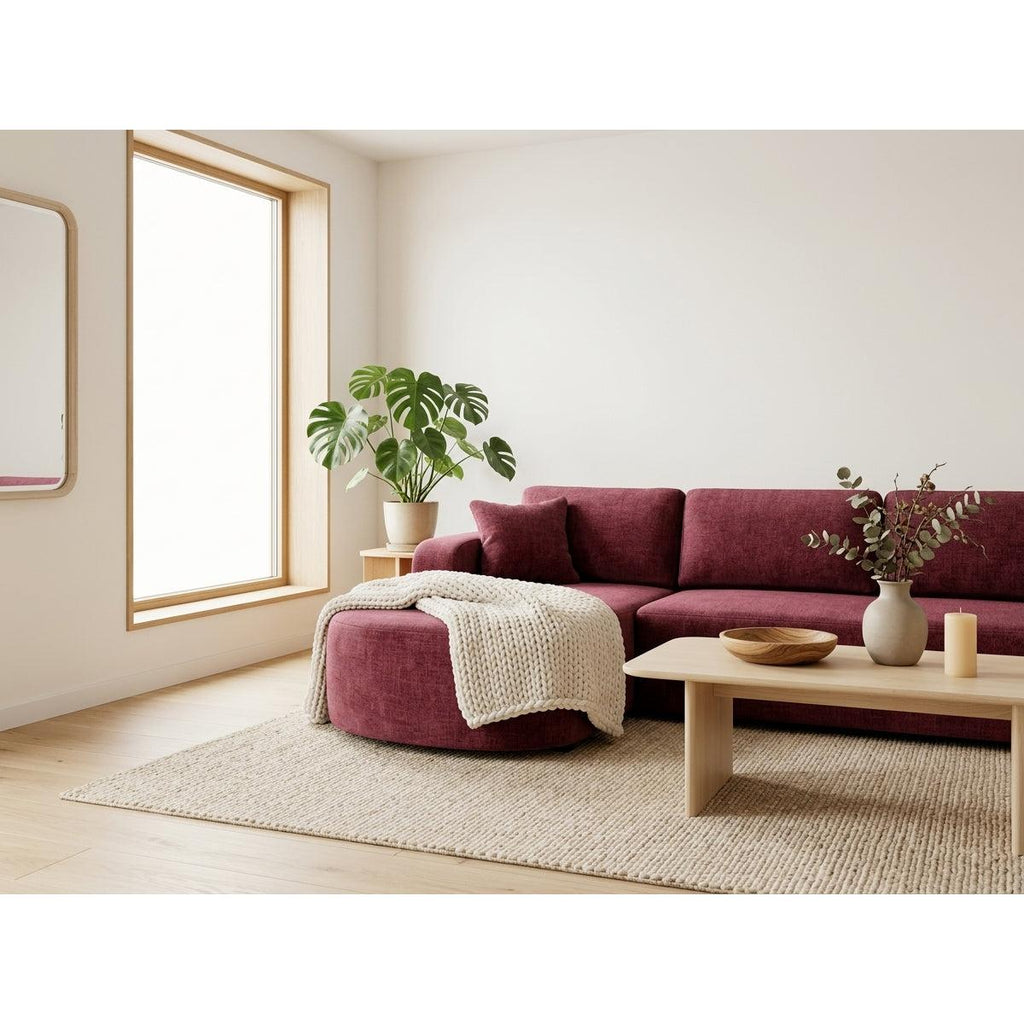 Miro - Canapé D'Angle Convertible Avec Coffre - 4 Places - Velours Texturé - Prune