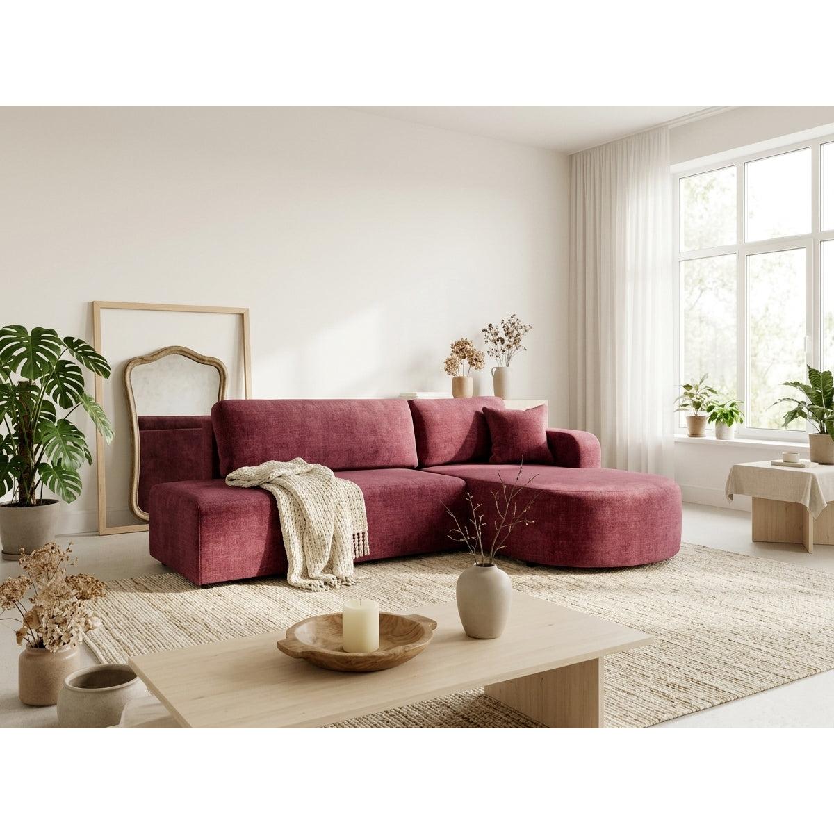 Miro - Canapé D'Angle Convertible Avec Coffre - 4 Places - Velours Texturé - Prune