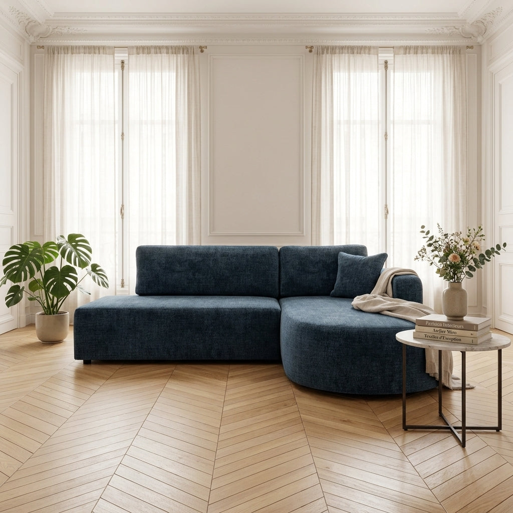 Miro - Convertible Corner Sofa with Storage - 4-Seater - Textured Velvet - Blue