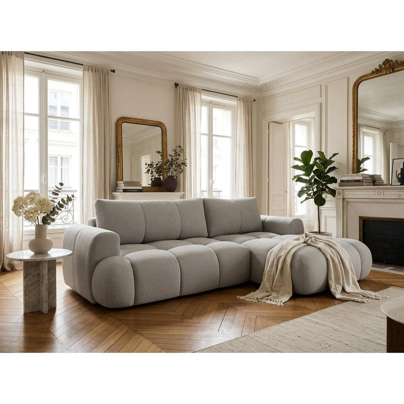 Yulin - Canapé D'Angle Convertible Avec Coffre - 4 Places - Tissu Bouclette - Gris Clair