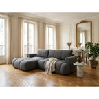Yulin - Canapé D'Angle Convertible Avec Coffre - 4 Places - Tissu Bouclette - Gris Foncé
