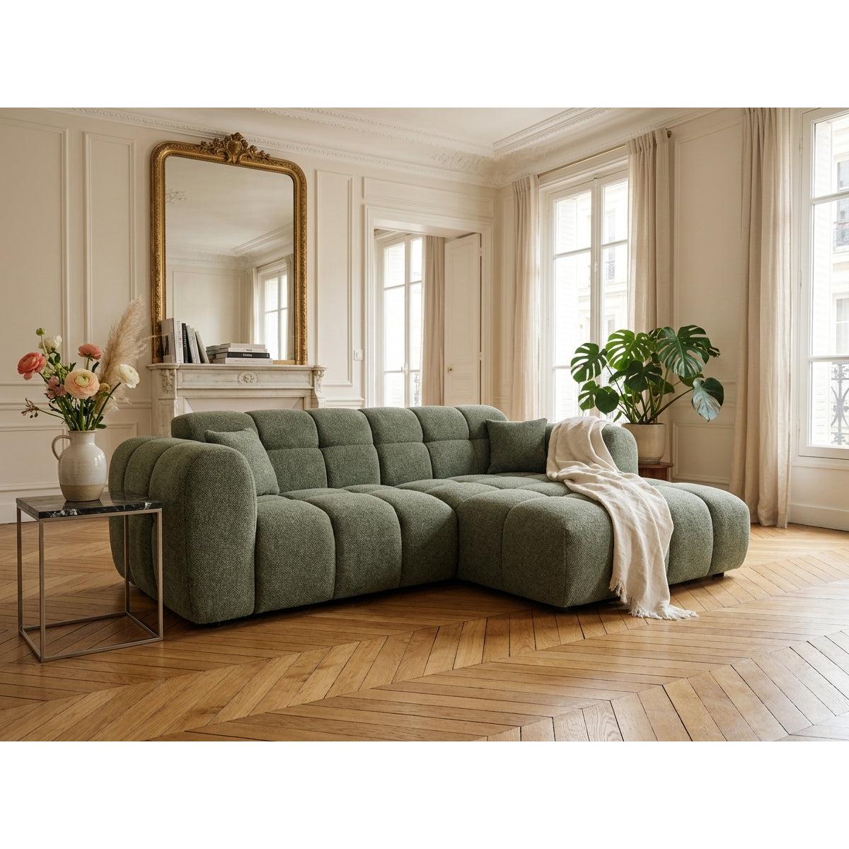 Mini Ray - Canapé D'Angle - 4 Places - Tissu Texturé - Vert Kaki