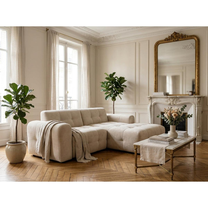 Diane - Canapé D'Angle - 4 Places - Velours Texturé - Beige