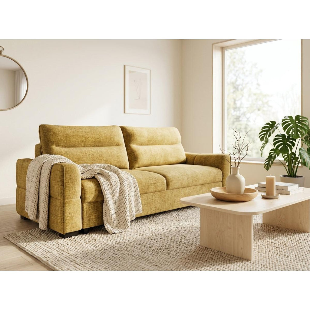 Anatole - Canapé Droit Convertible Avec Coffre - 3 Places - Velours Texturé - Jaune
