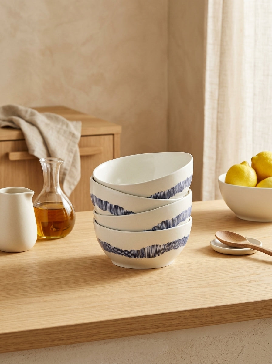 Feast - 4 Bols S - Blanc Stripes Bleu - Ottolenghi