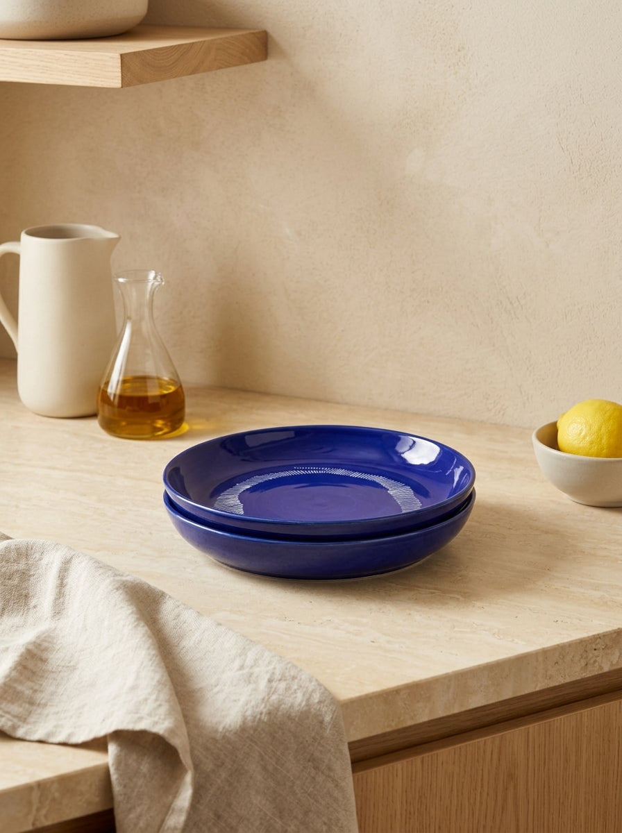 Feast - 2 Deep Plates - Dark Blue White - Ottolenghi