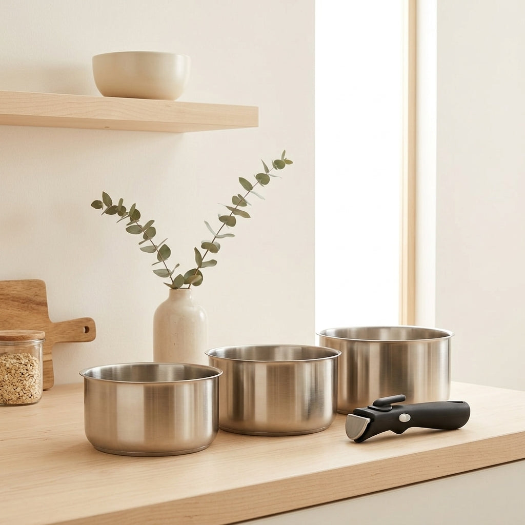 Iris - Set Di 3 Casseruole Con Manico Amovibile - Inox - 16/18/20 Cm