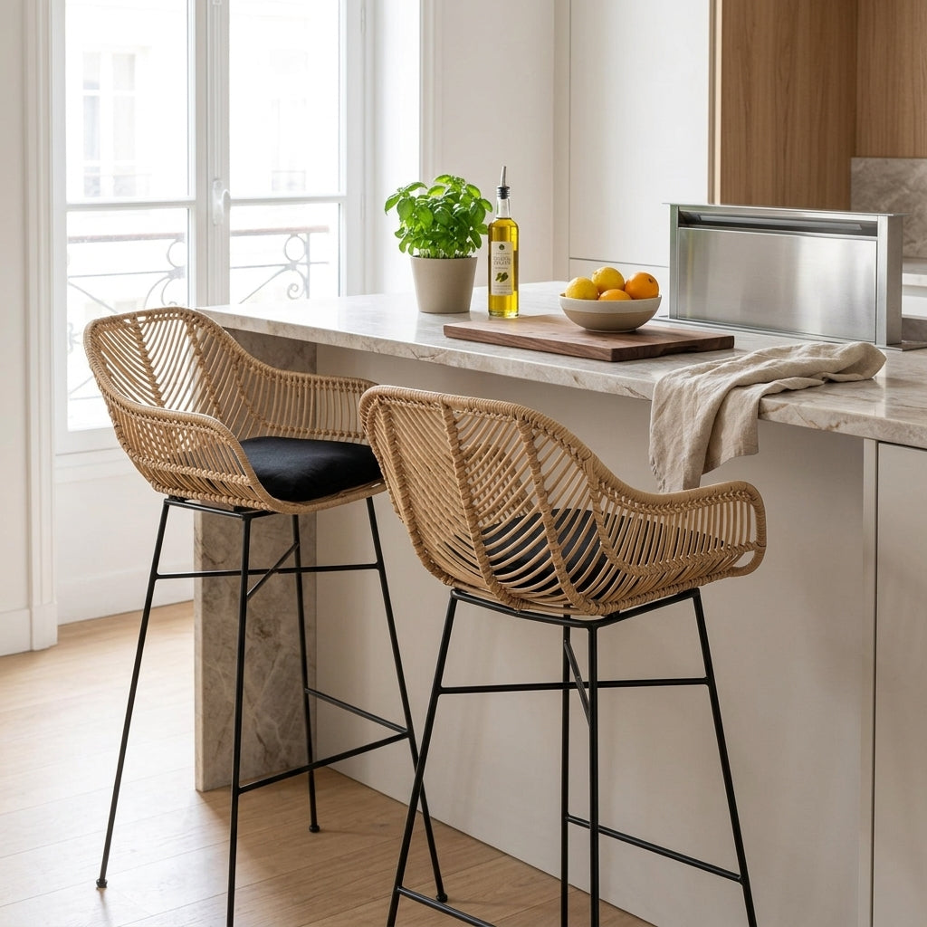 Nunuhai - Set Of 2 Bar Stools - Rattan - Natural - Seat Height 76cm