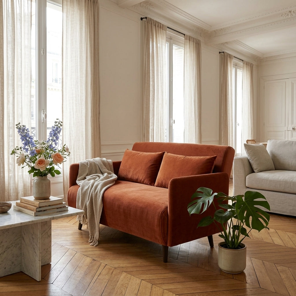 Belushi - 2-Seater Sofa Bed - Velvet - Rust