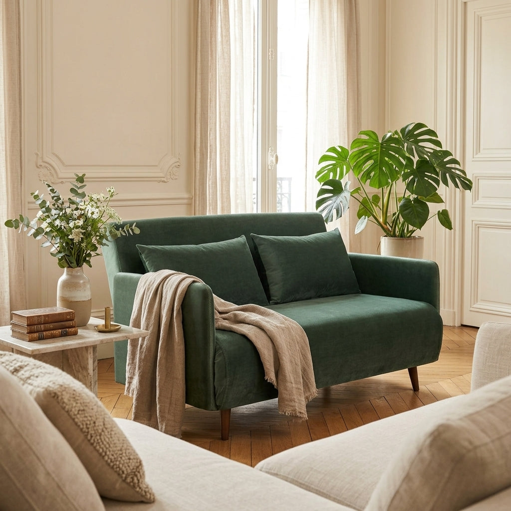 Belushi - 2-Seater Sofa Bed - Velvet - Forest Green