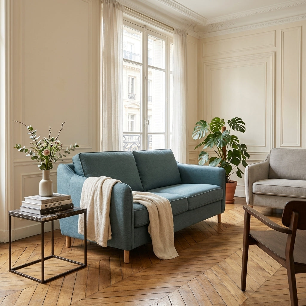 Vornay - 2-Seater Express Sofa Bed - Fabric - Petrol Blue