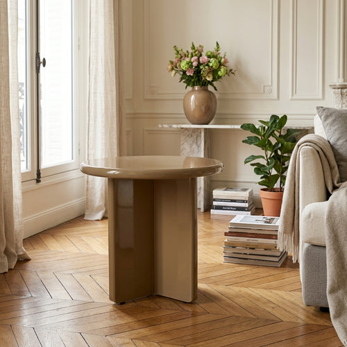 Paloma - Table D'appoint Ronde - Bois Laqué - Marron