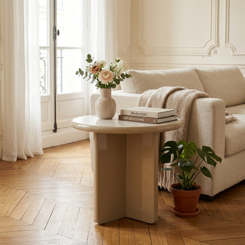 Paloma - Table D'appoint Ronde - Bois Laqué - Grège