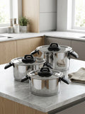 Juego de 3 Ollas 2/4/6L - Asas Abatibles - Acero Inoxidable - Inox