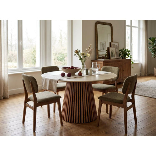 Freya - Table À Manger Ronde - Bois / Beige