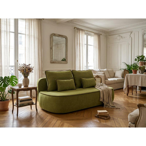 Laurine - Canapé Droit - Avec Coffre - 3 Places - Velours - Vert Olive