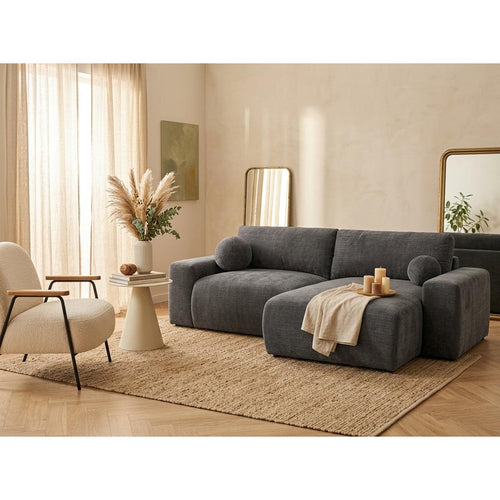 Constance - Canapé D'Angle Réversible - Avec Coffre - 4 Places - Velours Texturé - Gris
