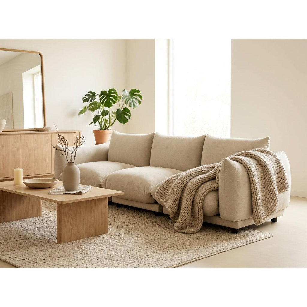 Jeanne - Sofá Modular - 3 Plazas - Terciopelo Texturizado - Beige