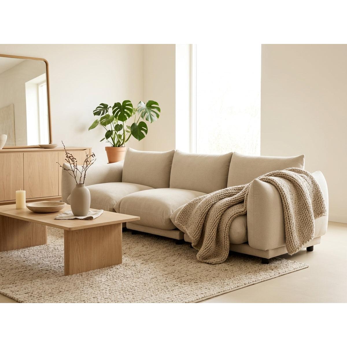 Jeanne - Sofá Modular - 3 Plazas - Terciopelo Texturizado - Beige