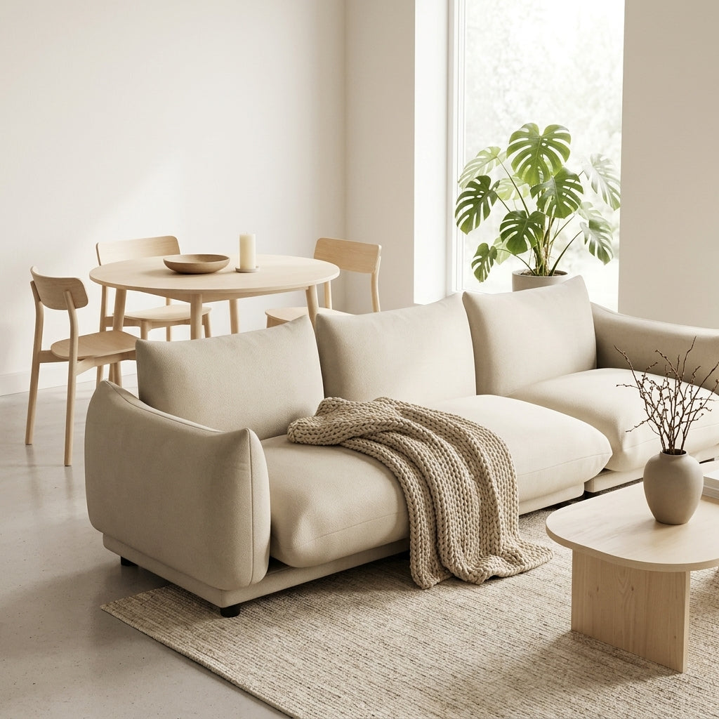 Jeanne - Canapé Modulable 3 Places - Velours Texturé - Beige