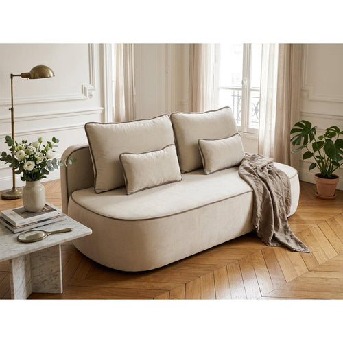 Laurine - Canapé Droit - Avec Coffre - 3 Places - Velours - Beige
