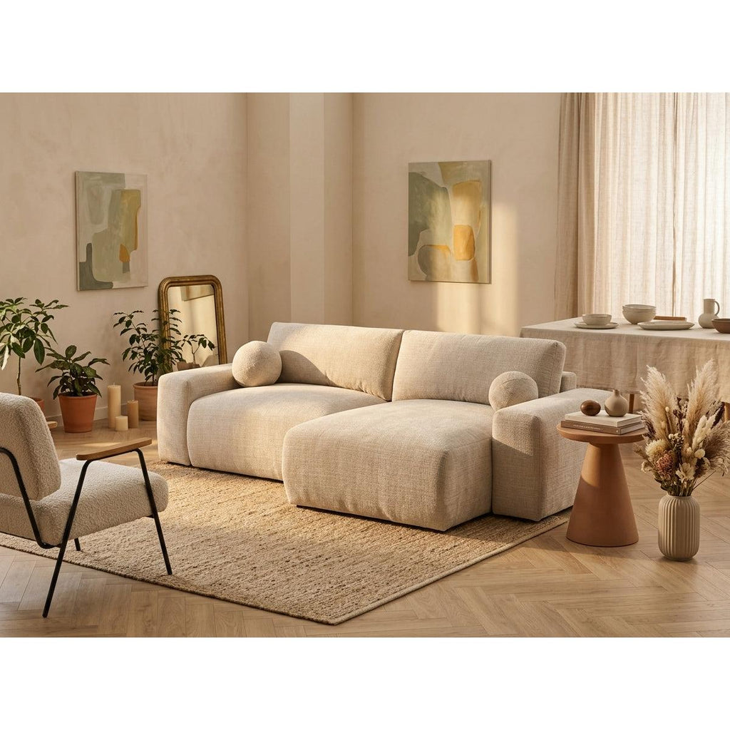 Constance - Sofá Rinconero Reversible - Con Arcón - 4 Plazas - Terciopelo Texturizado - Beige
