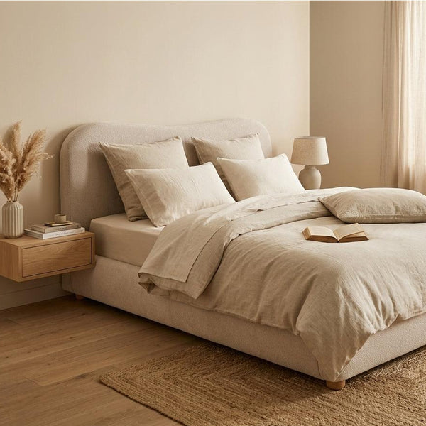 Hugo - Storage Bed - 200 cm - Textured Velvet - Beige