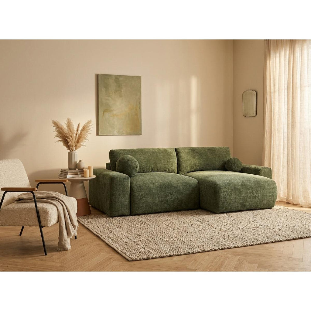 Constance - Sofá Rinconero Reversible - Con Arcón - 4 Plazas - Terciopelo Texturizado - Verde