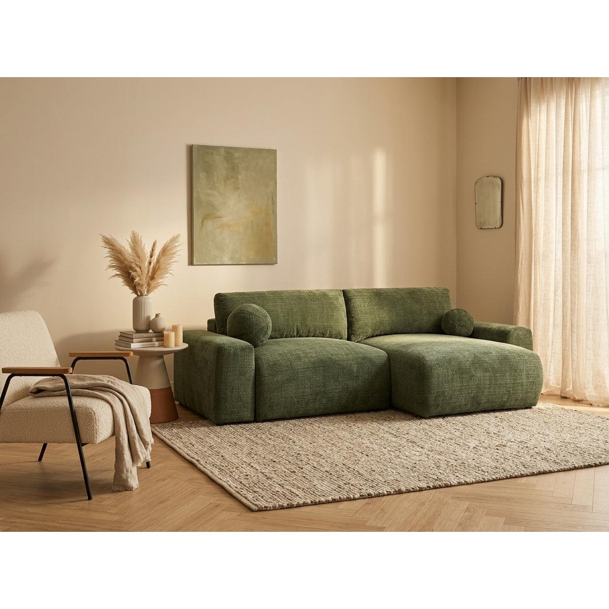 Constance - Sofá Rinconero Reversible - Con Arcón - 4 Plazas - Terciopelo Texturizado - Verde