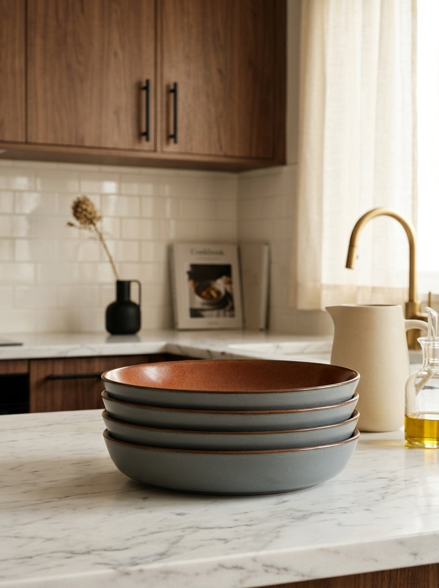 Terres De Rêves - 4 Assiettes Creuses S - Smoky Blue/Rust - Anita Le Grelle