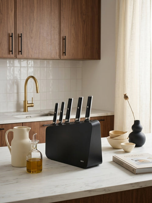 Acuro - Knife Set Including Knife Block - Black/Silver