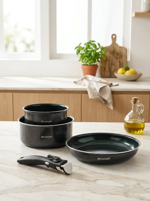 Set De 2 Casseroles 16 + 20 Cm Et 1 Poêle 24 Cm Avec Poignée Amovible - Noir - Diamant Perlé