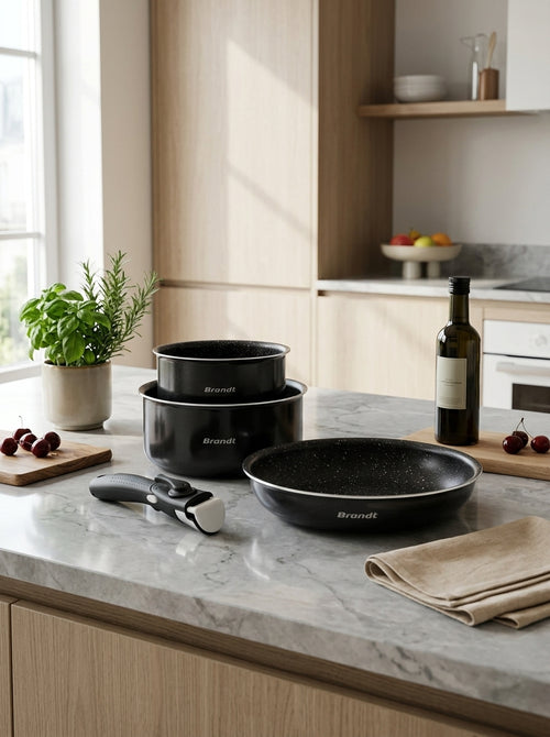 Set De 2 Casseroles 16 + 20 Cm Et 1 Sauteuse 24 Cm Avec Poignée Amovible - Noir