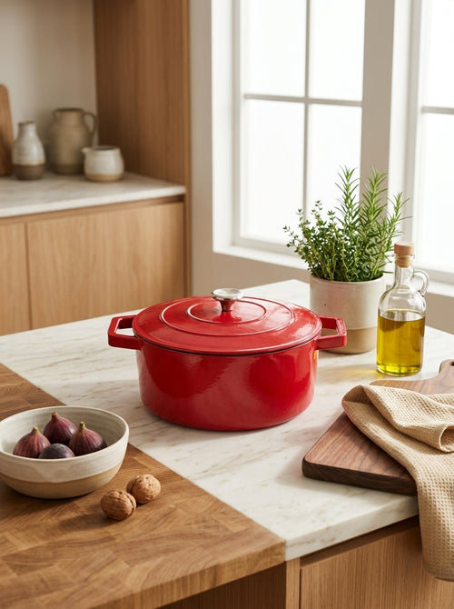 Cocotte En Fonte D'Acier Ronde - Rouge