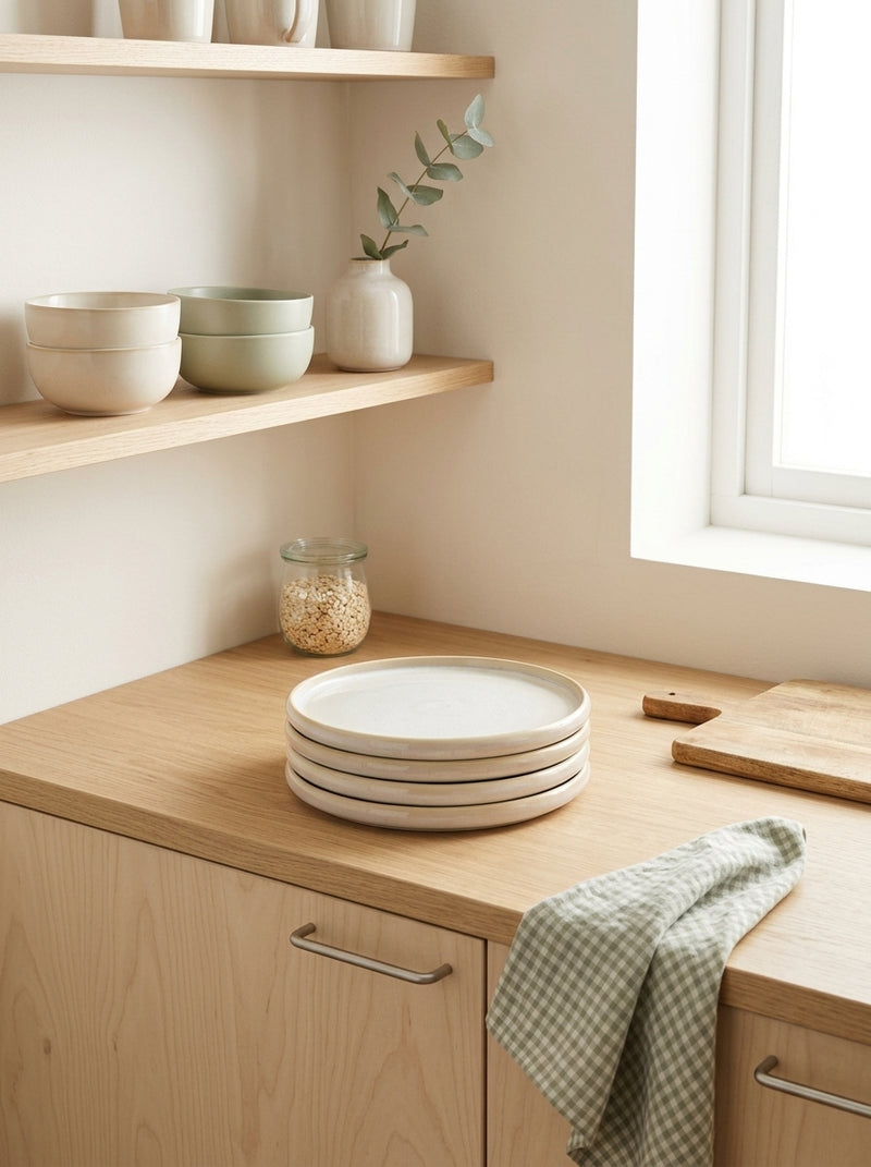 Curvy - Set De 4 Assiettes Plates - Grès - Perle