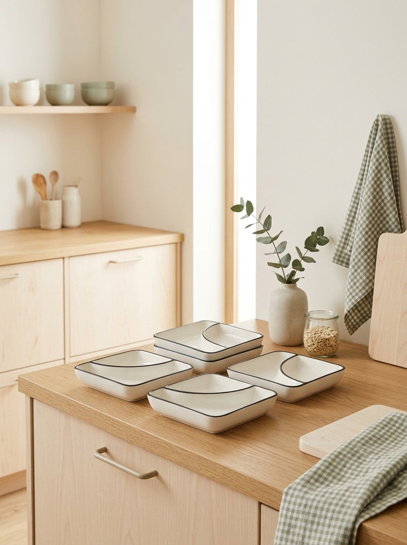Nero - Set De 4 Plats À Servir - Porcelaine - Blanc
