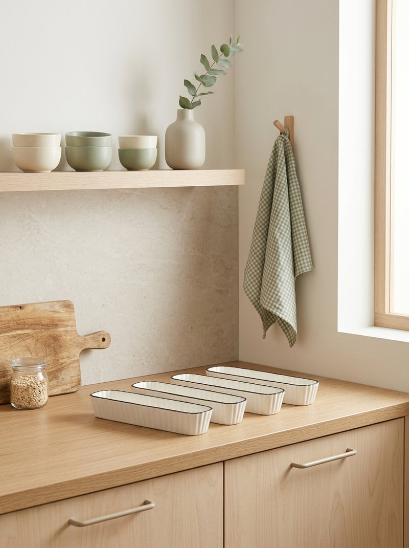 Nero - Set De 4 Plats À Servir - Porcelaine - Blanc