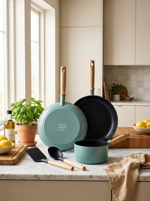 Greepan Mayflower Batterie De Cuisine 3Pcs Et 2 Ustensiles - Turquoise