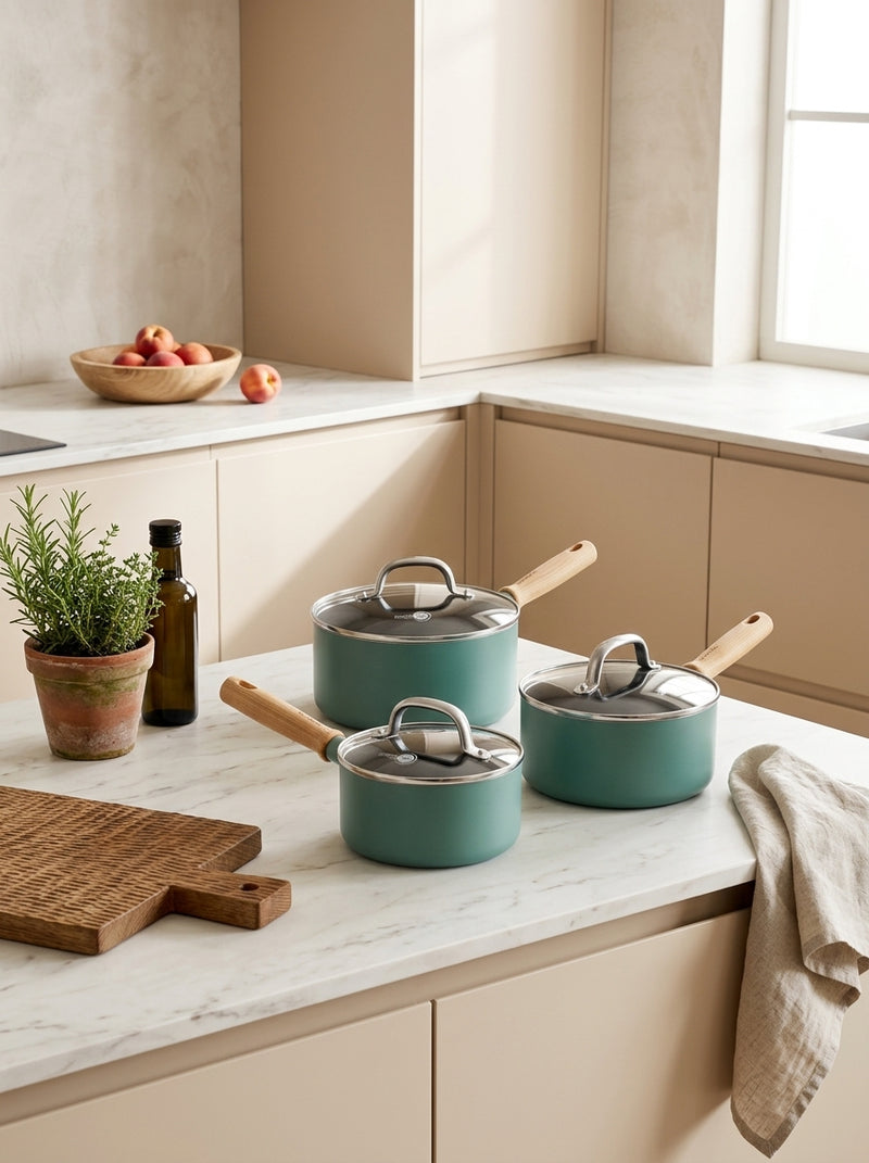 Greepan Mayflower Batterie De Cuisine 3Pcs Avec Couvercles - Turquoise