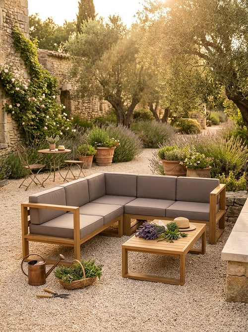 Kim - Salon De Jardin 5 Places - Taupe/Marron