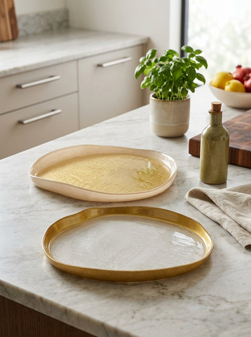 Balat - Set Of 2 Plates - Pearl And Gold - Borosilicate Glass