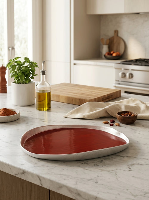 Balat - Panettone Plate - Red And Silver - Borosilicate Glass